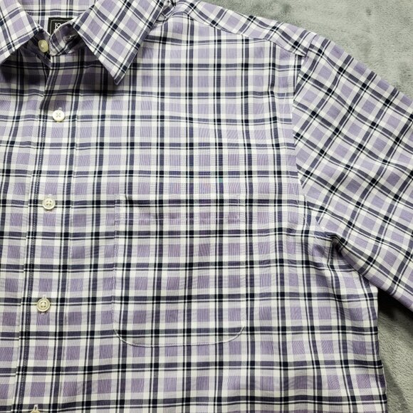 Jos. A Banks Traveler Long Sleeve Button Up Plaid Shirt Purple White Men Sz L - Picture 5 of 13